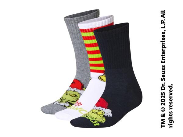 Adults' White/Navy/Grey Grinch Socks - 3 Pairs
