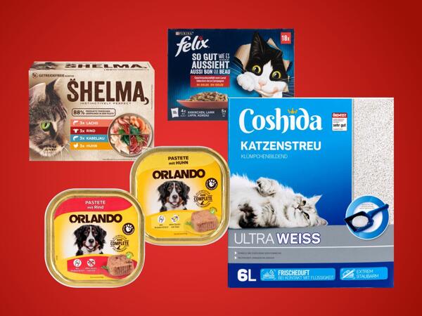 Hunde- oder Katzenfutter, Katzenstreu