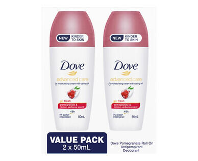 Dove Antiperspirant Roll-On Deodorant for Men or Women 2 x 50ml