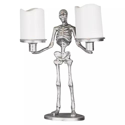13" Tall Halloween Skeleton Candle Holder - Silver