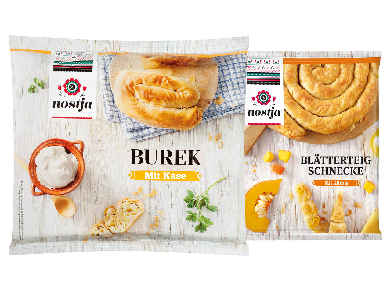 NOSTJA Burek mit Käse/Blätterteigschnecke mit Kürbis