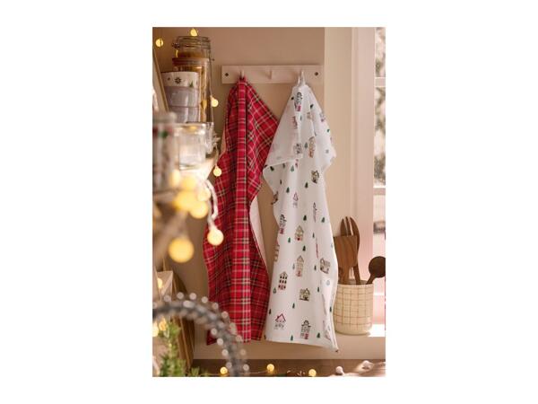 Livarno Home Christmas Tea Towels With Winter Village Pattern - Pack of 2