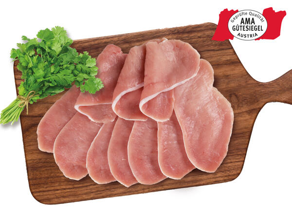 Frische Karreeschnitzel geplättet