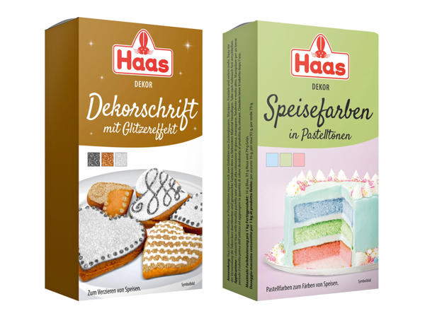 HAAS Dekorschrift mit Glitzereffekt oder Speisefarben in Pastelltönen