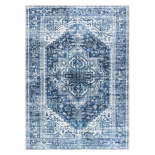 5' x 7' Chenille Washable Area Rug - Navy Traditional