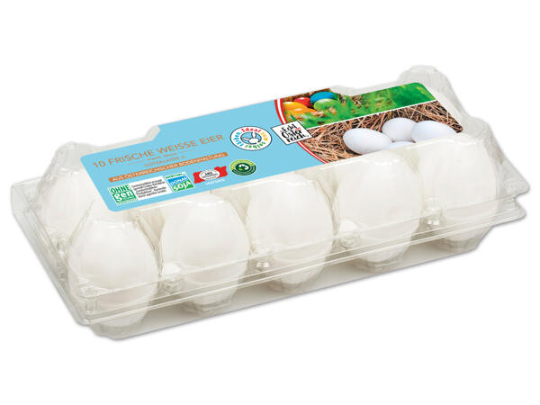 10 frische weiße Eier