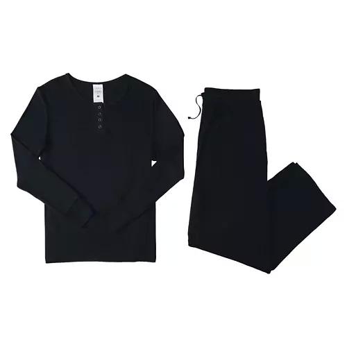 Ladies Pointelle Pajama Set - Black, L