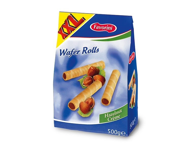 Wafelrolletjes met hazelnootvulling
