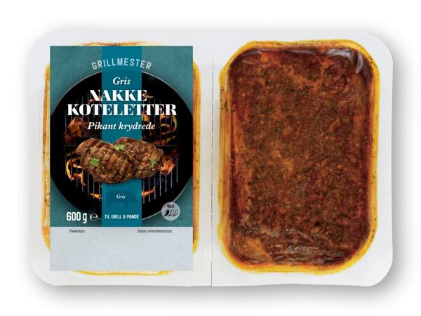 VILSTRUPGÅRD/GRILLMESTER Marinerede nakkekoteletter, herregårdskoteletter med skaft eller dansk stegeflæsk i skiver