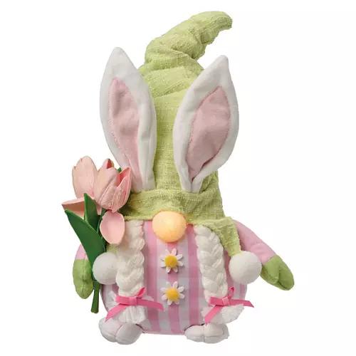 16" Tall LED Bunny Gnome - Tulips