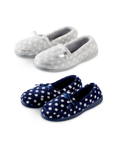 Ladies Spotty Towelling Slippers