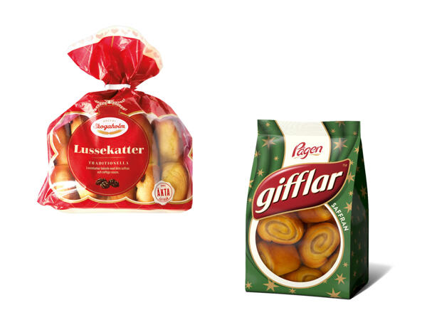 Skogaholm Lussekatter/ Pågen Gifflar saffran
