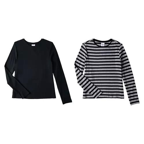 2 Pack Ladies Long Sleeve T-Shirt - Black & Grey, L