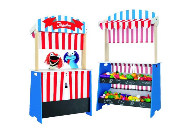 Playtive Kids‘ Wooden Trolley Barbecue/Kids‘ Wooden 2-in-1 Shop and Theatre