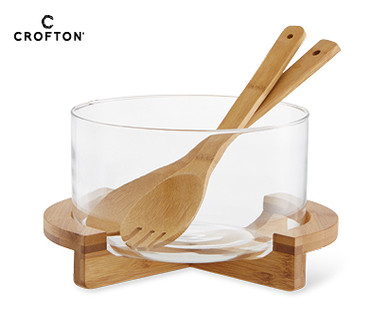 SALAD BOWL WITH STAND & SERVERS 