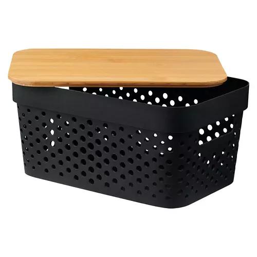 Black Storage Basket with Bamboo Lid