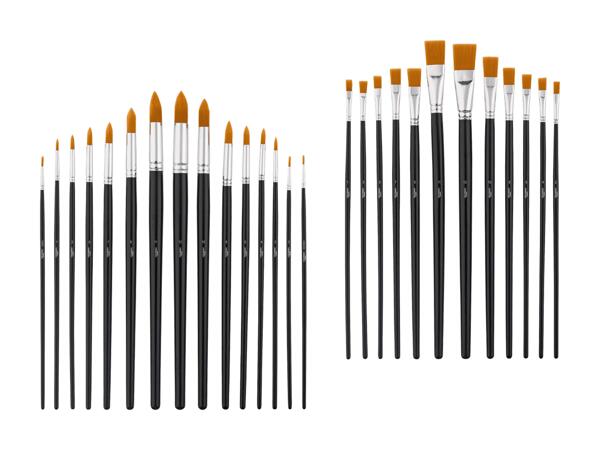 Set de pinceaux ronds, 15 pièces/set de pinceaux plats, 12 pièces