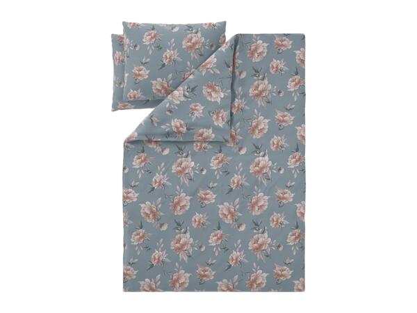 Grey Renforcé Duvet Cover Set With Floral Pattern - Double