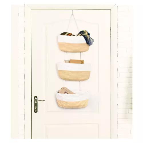 3 Tier Hanging Basket, Beige & White