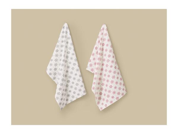 Livarno Home Christmas Tea Towels with Snowflake Pattern - Pack of 2