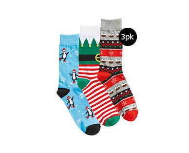 Adult's Christmas Novelty Socks 3pk