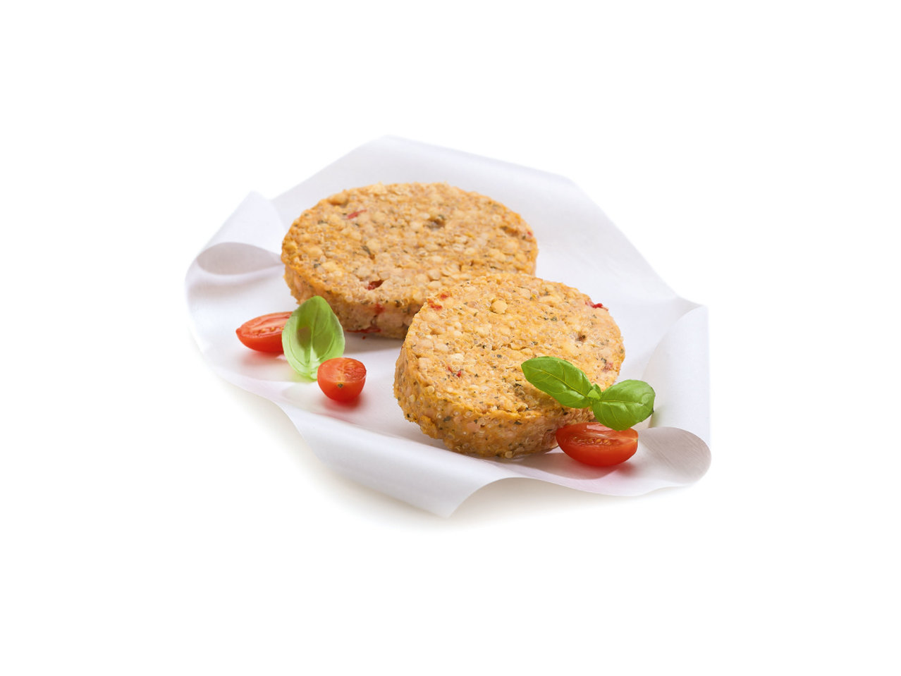 Veggieburger quinoa, bulgur, tomaat en basilicum