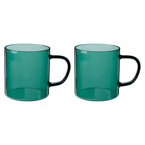 2 Pack Green Glass Coffee Mugs