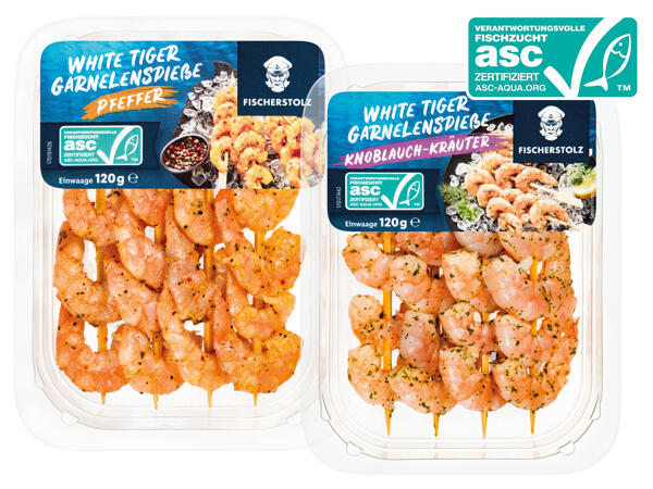 Frische White Tiger Garnelenspieße