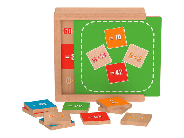 Wooden Learning Game "Memory, Maths, Tangram, Alphabet, Time"