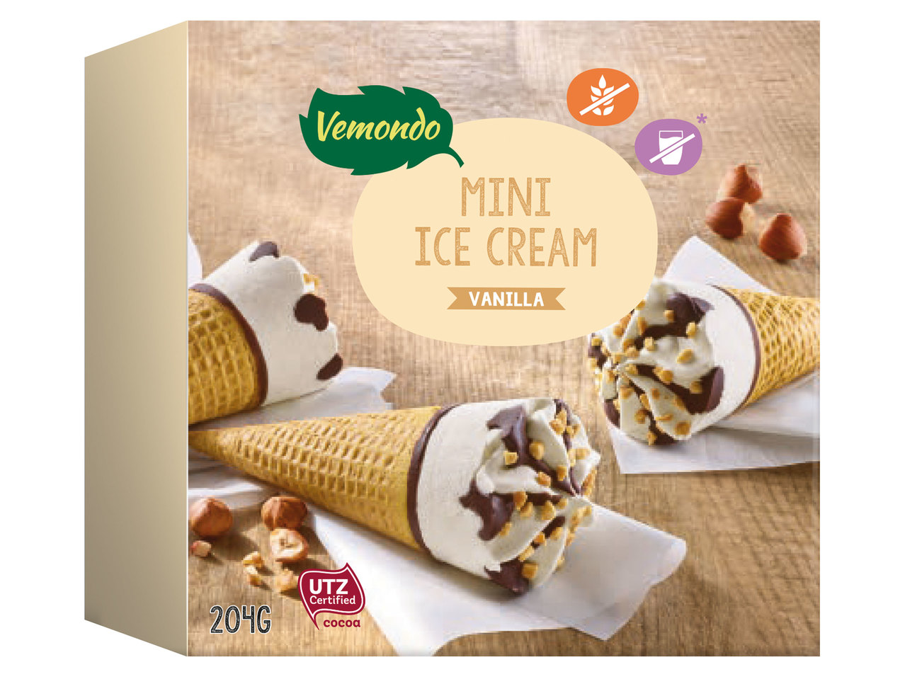 VEMONDO Laktosefreie Mini Waffeltüte Vanille