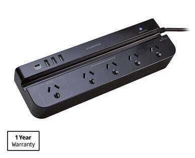 5-Outlet Powerboard with Built-in Tablet Holder