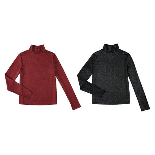 2 Pack Ladies Mock Neck Top - Burgundy & Black, XL