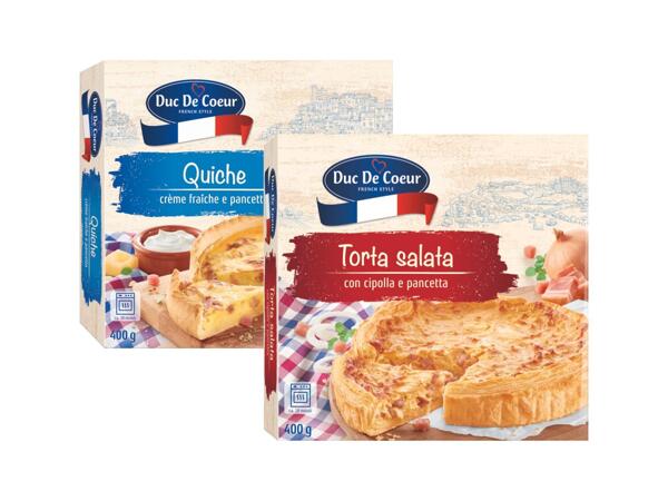 Savory Cake with Onion and Bacon or Quiche with smoked Bacon