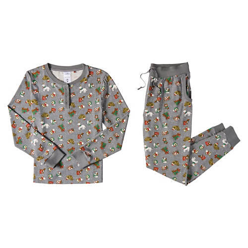 2 Piece Ladies Thermal Pajama Set - Grey, M