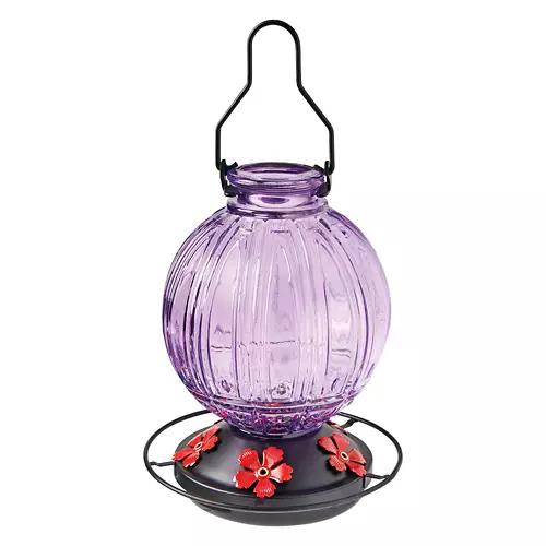Hand Painted Hummingbird Glass Feeder, Pink