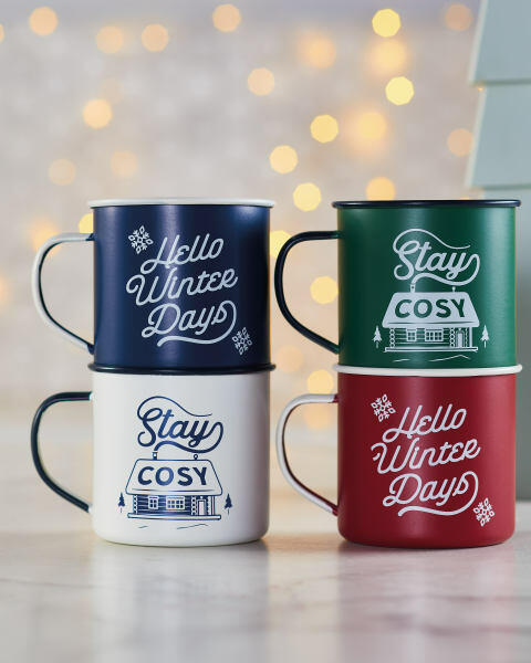 Blue & White Tin Gift Mugs 2 Pack