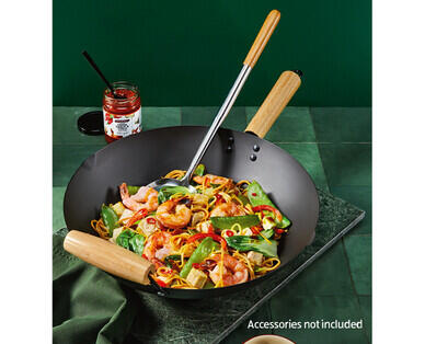 Black Carbon Steel Wok 35cm