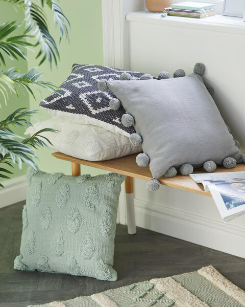 Grey Pom Pom Cushion
