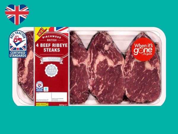 Birchwood 4 British Beef Ribeye Steaks