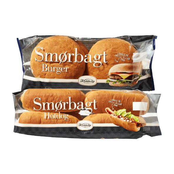 Smørbagt burgerboller eller hotdogbrød