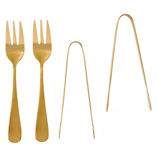 4 Piece Charcuterie Board - Tongs & Forks, Gold