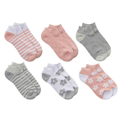 6 Pack Children's No Show Socks - Pink, Medium
