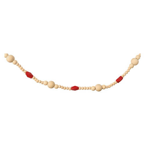 12 Foot Long Wooden Beaded Garland - Red & Natural