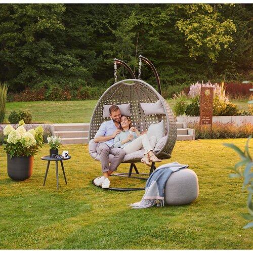 HOME DELUXE TWIN DELUXE Polyrattan Hängesessel mit Regenabdeckung Schwarz