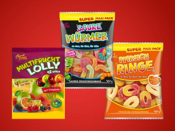 Saure Würmer/​Pfirsich Ringe/​Lollies