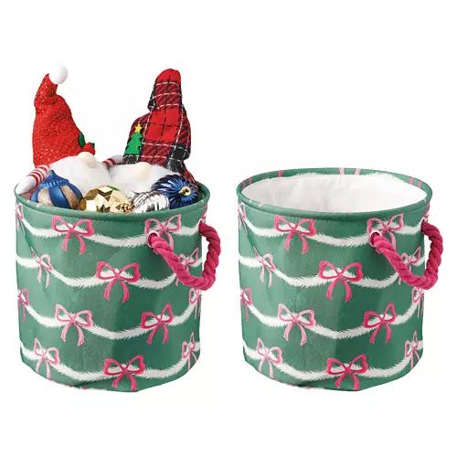2 Pack Holiday Canvas Bins - Bows