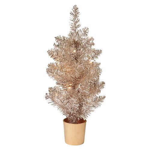 2' Tall Pre Lit LED Tabletop Tree - Gold Tinsel