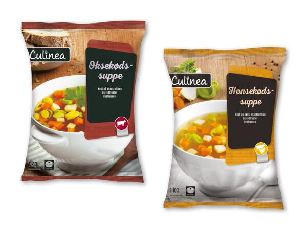 Oksekøds- eller hønsekødssuppe