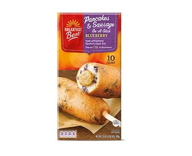 Breakfast Best Blueberry Pancakes & Sausage on a Stick