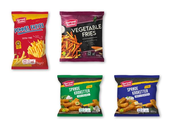 HARVEST BASKET Kartoffelkroketter med fyld, pommes frites med coating eller rodfrugtfritter